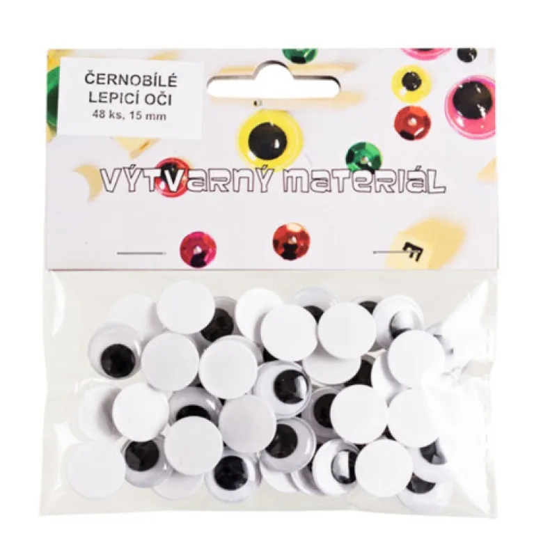 Oči černobílé 15mm, 48 ks