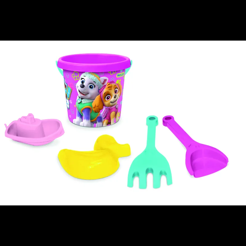 WADER Sada na piesok 5ks plast Paw Patrol/Tlapková patrola ružová v sieťke 12x22x12cm 12m+ Wader