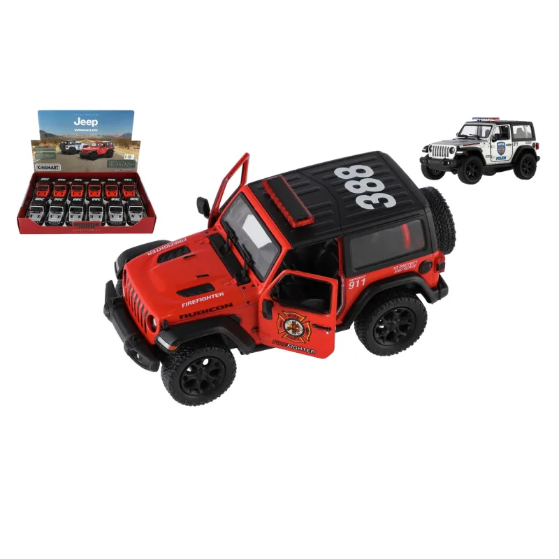 Teddies Auto Kinsmart Jeep Wrangler Polícia 2018 kov/plast 12cm 2 farby na spätné nat. 12ks v boxe