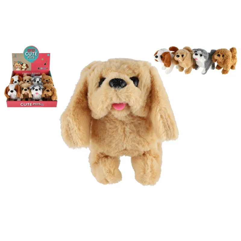 Teddies Pes chodiaci štekajúci plyš/plast 18cm na batérie 4 druhy