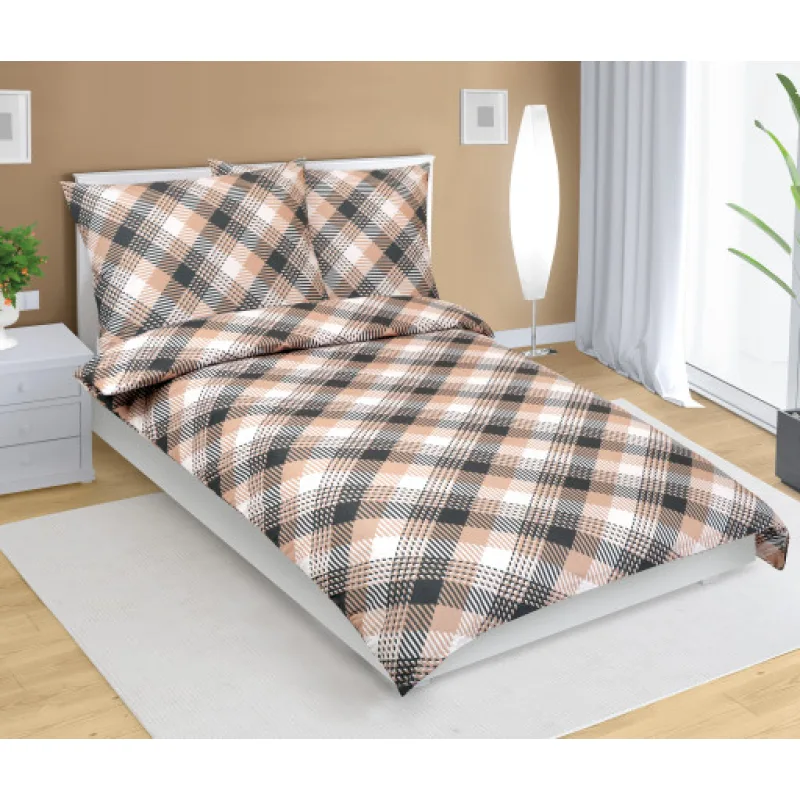 Bellatex Povlečení bavlna, Kostka šedá, béžová - 140x220, 70x90 cm