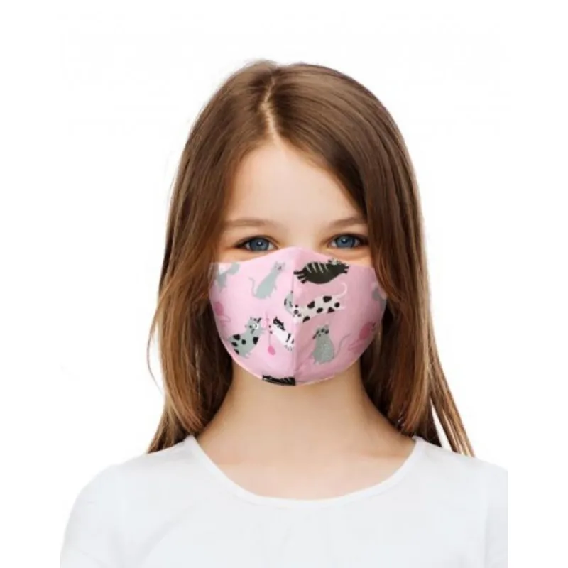 Bellatex dětská bavlněná ústní rouška, Růžová kočka 11cm