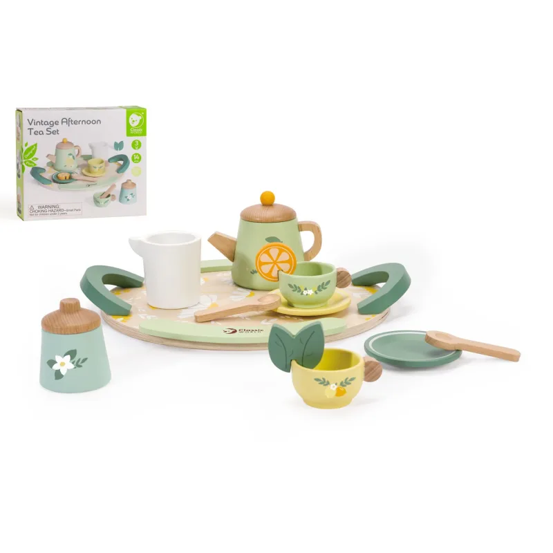 Teddies Čajová súprava riadu drevo 14ks v krabici 28x24x9cm