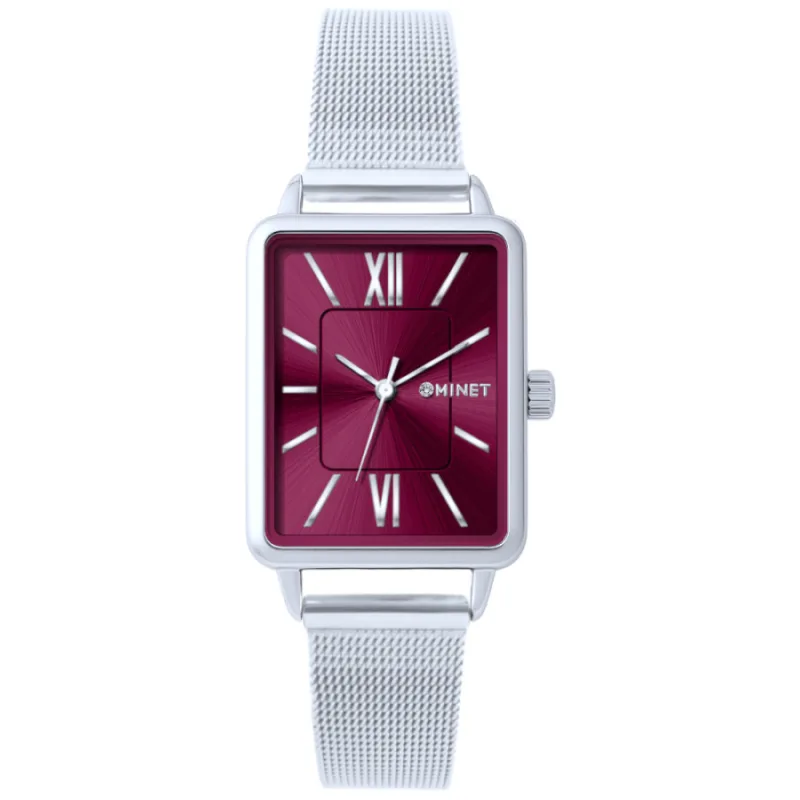Dámske hodinky SIENA vo farbe vína so strieborným oceľovým remienkom MINET MWL5400