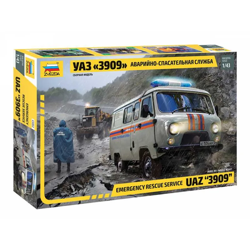 Zvezda Model Kit auto 43002 – Záchranná služba UAZ "3909" (1:43)