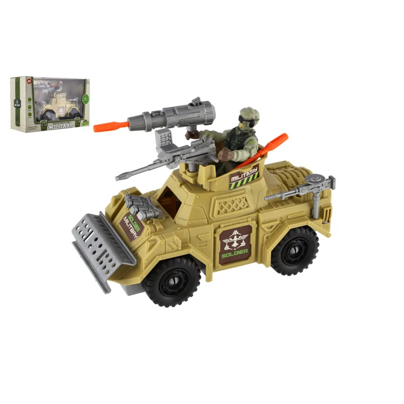 Teddies Vojenská sada obrnené auto + vojak s doplnkami plast na voľný chod v krabici 27x18x12cm