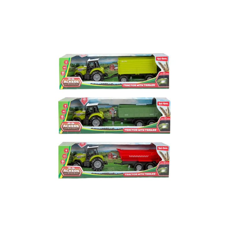 Teddies Traktor s vlekom plast 24cm na voľný chod na batérie so svetlom, zvukom 3 druhy