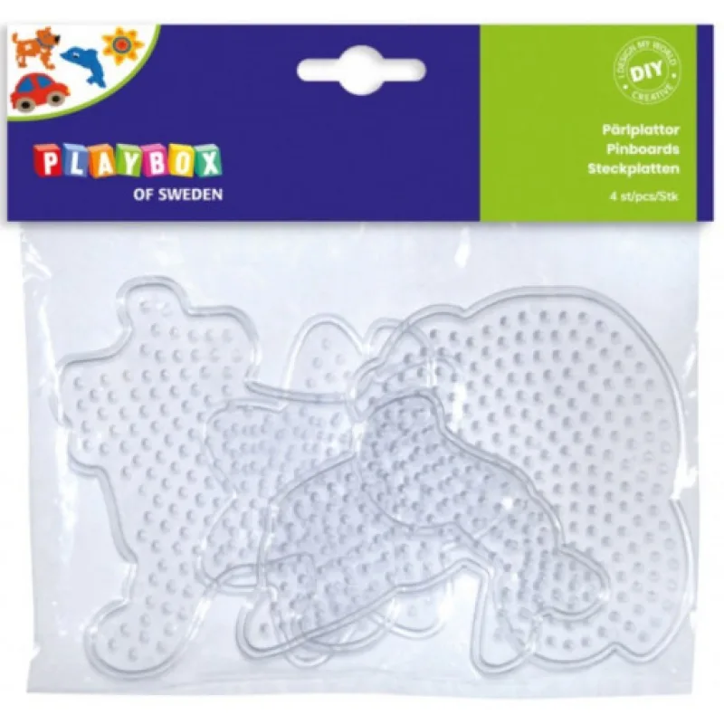 Playbox Destičky pro zažehlovací korálky 4ks, pes, auto, ryba, kytka