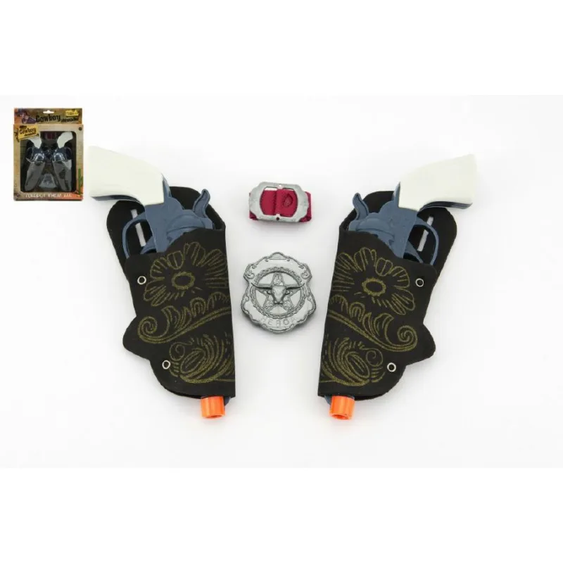 Teddies Pištoľ kovbojská plastová 16cm 2ks s doplnkami v krabici