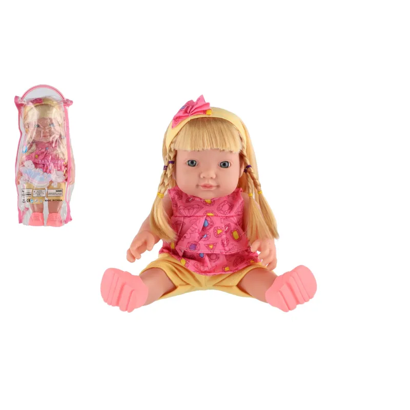 Teddies Bábika pevné telo plast 30 cm na batérie so zvukom 2 druhy v plastovej taštičke 15x34x10cm