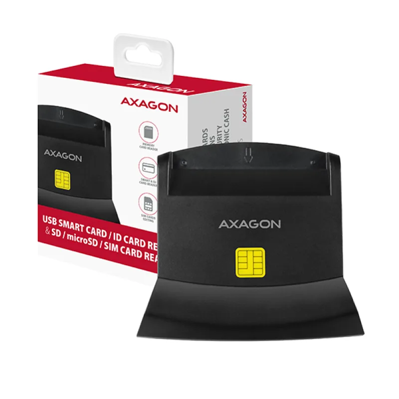 AXAGON CRE-SM2, USB-A StandReader 4-slot čtečka Smart card (eObčanka) + SD/microSD/SIM, kabel 1.3 m CRE-SM2