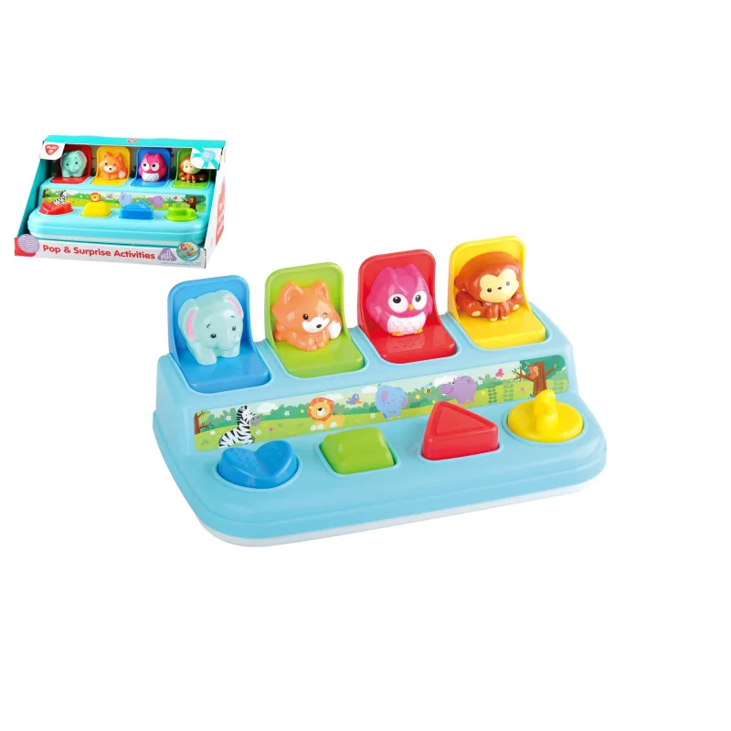 Teddies Vkladačka vyskakovacie zvieratká plast v krabici 28x14x17cm 12m+