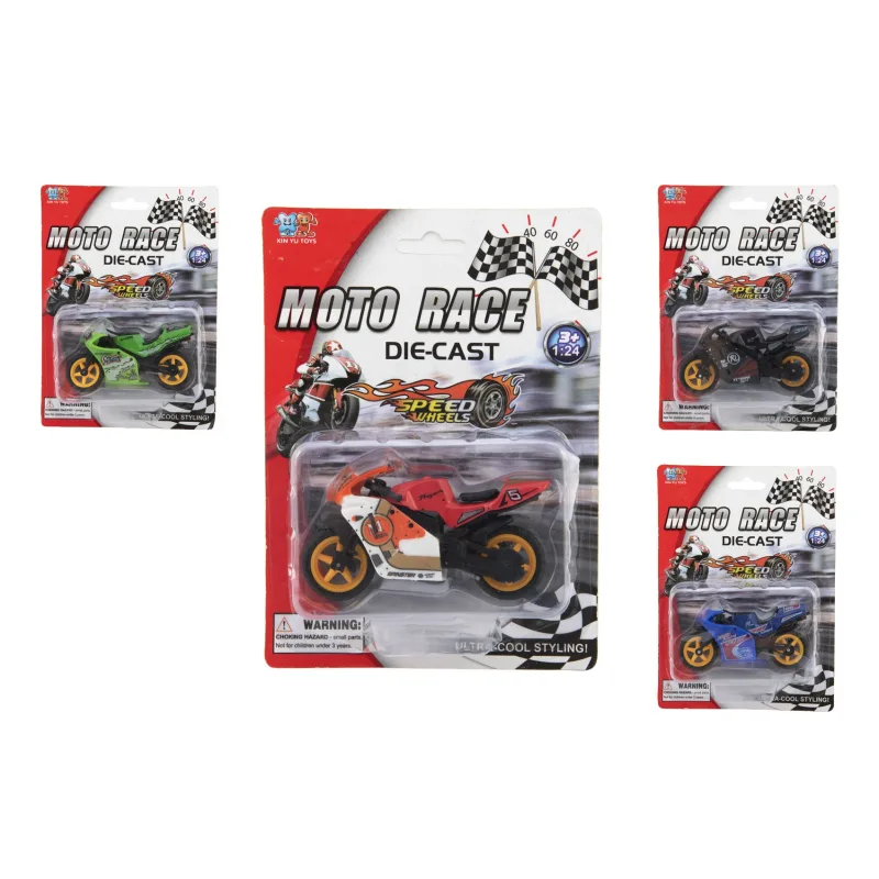 Teddies Motorka závodná kov/plast 8cm na voľný chod mix druhov na karte