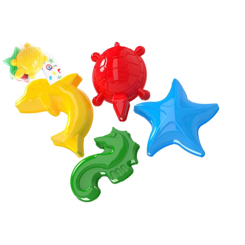 Teddies Formičky Bábovky na piesok plast morské zvieratká 2 farby v sieťke 10x11x10cm 12m+