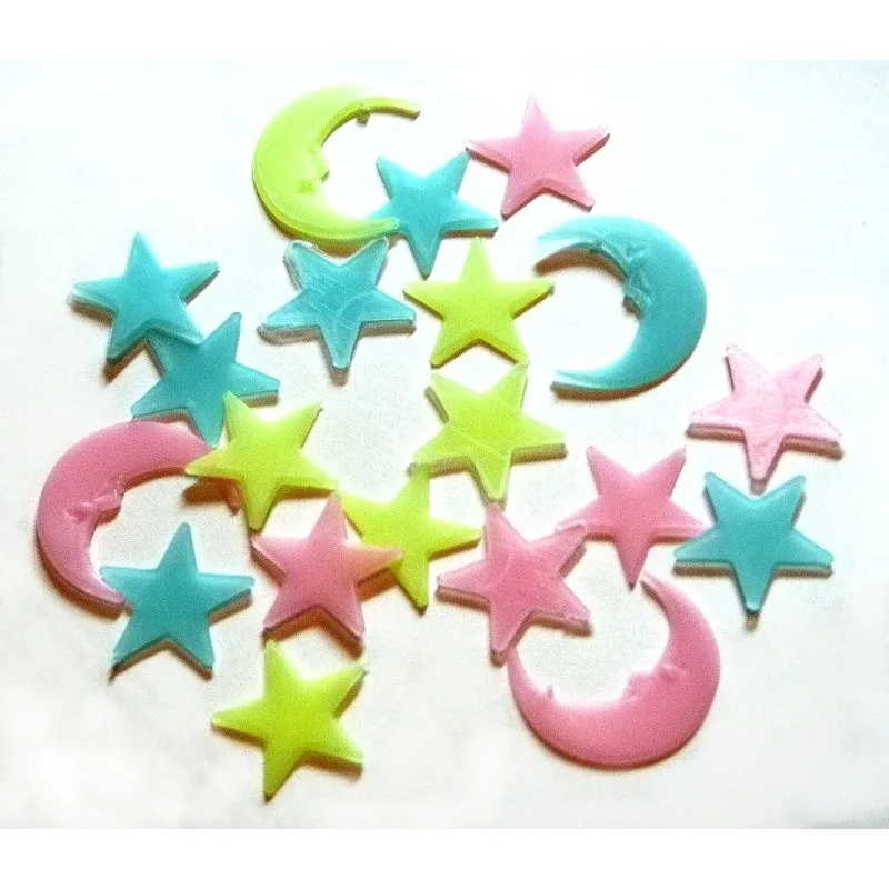Fosforeskující měsíce a hvězdičky, Sada 18 ks