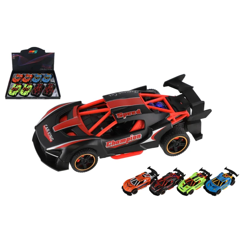 Teddies Auto závodný kov/plast 14cm na spätné natiahnutie 4 farby 8ks v boxe