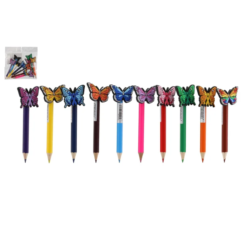 Teddies Ozdoba na ceruzku motýľ/motýlik + pastelka plast/drevo mix druhov 10ks v sáčku