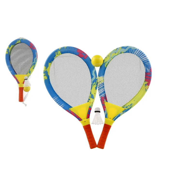 Teddies Plážová sada pálky 2ks kov/plast 27x54cm s loptičkou s košíčkom farebné v sieťke