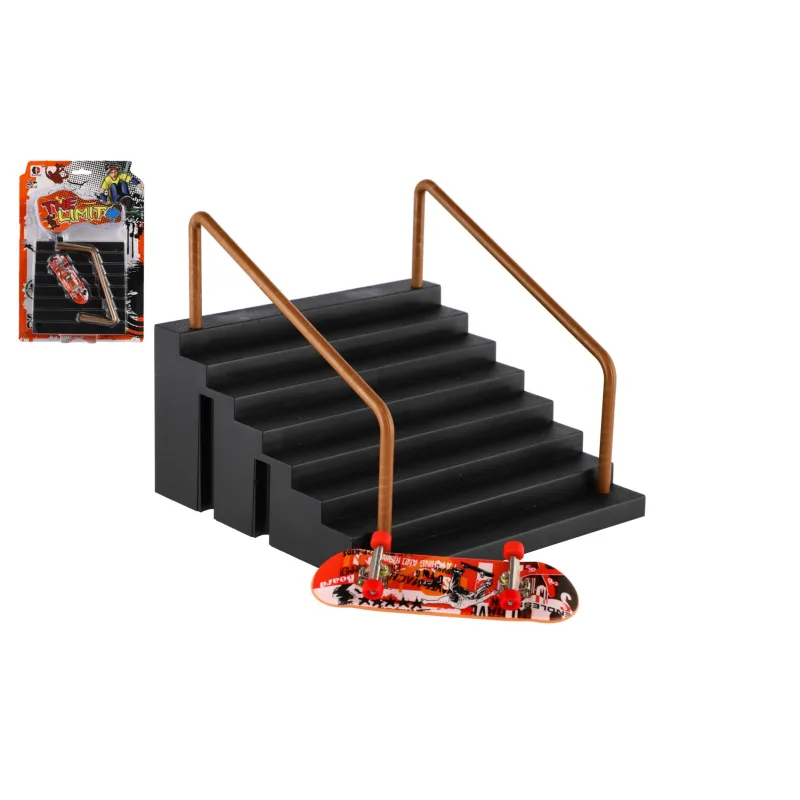 Teddies Skateboard prstový plast 9cm so schodíkmi a zábradlím na karte