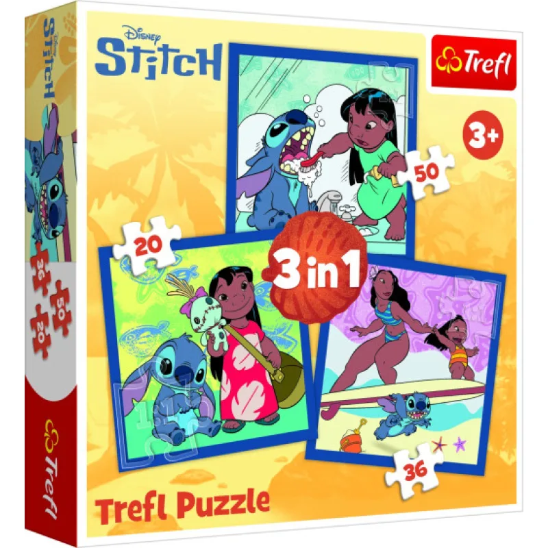 Trefl Puzzle 3v1 Čas se Stitchem 20,36 a 50 dílků