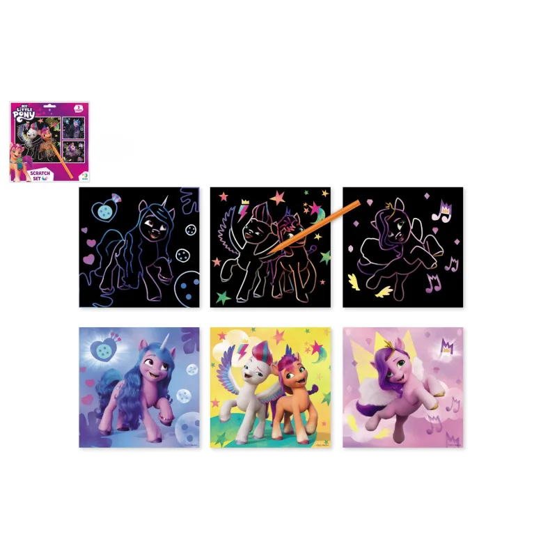 DODO Škrabací obrázok 3ks farebný My little Pony 20x20cm na karte