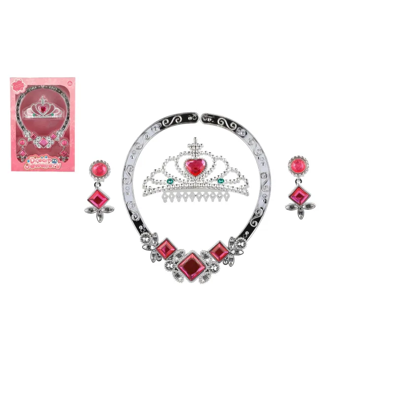 Teddies Sada krásy plast korunka, náhrdelník, náušnice v krabičke 15x22cm