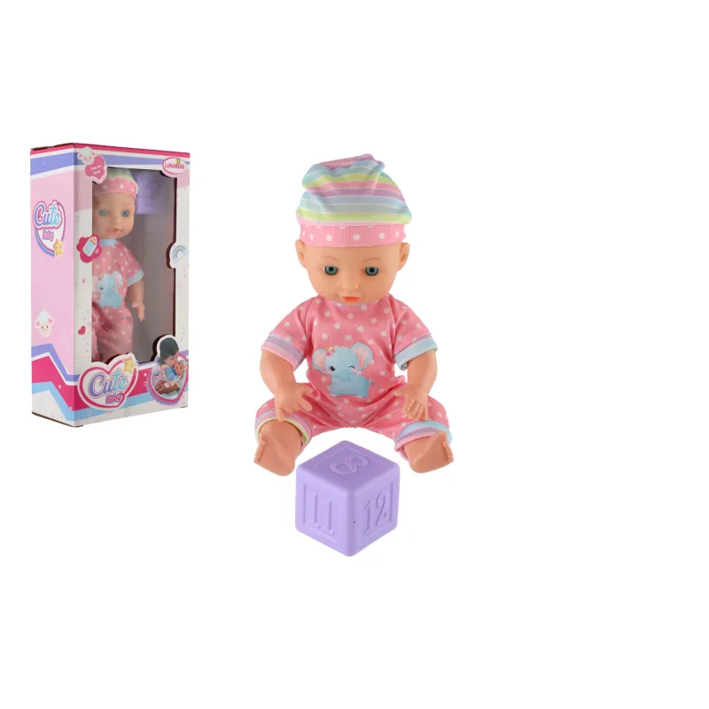 Teddies Bábika bábätko 25cm pevné telo plast s kockou v krabici 15x27x8cm