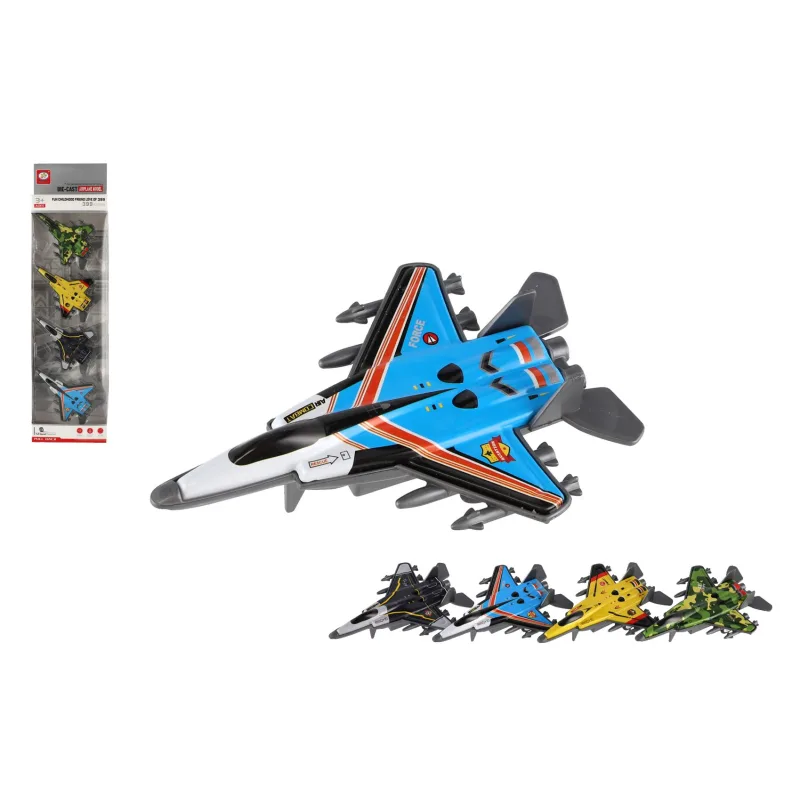 Teddies Lietadlo stíhačka 4ks kov/plast 10cm na spätné natiahnutie v krabičke 10x36,5x4cm