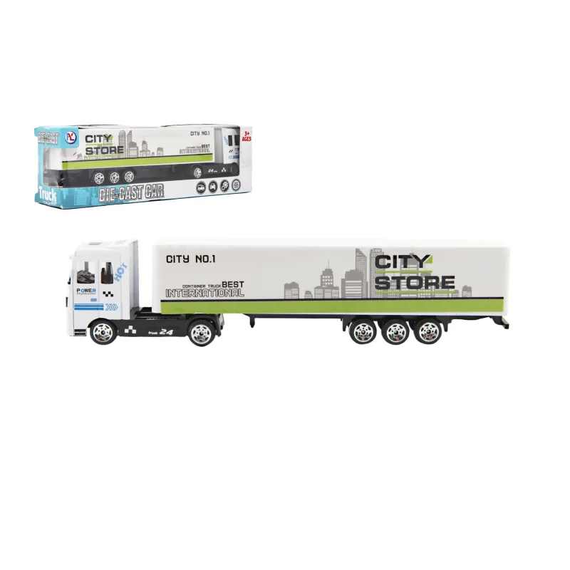 Teddies Kamión s návesom 19cm kov/plast na voľný chod 4 farby v krabičke 20x6x4cm