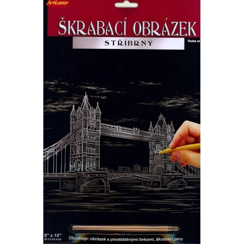 ArtLover škrabací obrázek stříbrný 25x20 cm - Tower Bridge