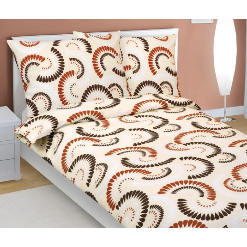 Bellatex Povlečení krepové, Vějířky hnědé, béžové - 140x200, 70x90cm