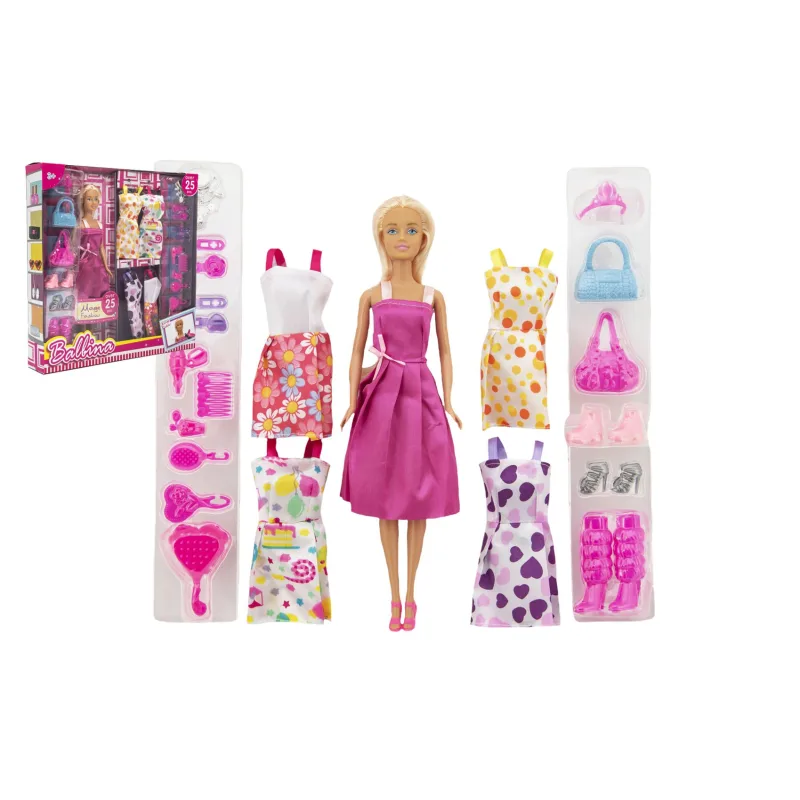 Teddies Bábika modelka plast 30 cm s oblečením s doplnkami v krabici 32x33x6cm