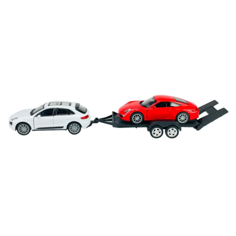 Welly Trailer set Porsche Macan, Porsche 911, 1:34
