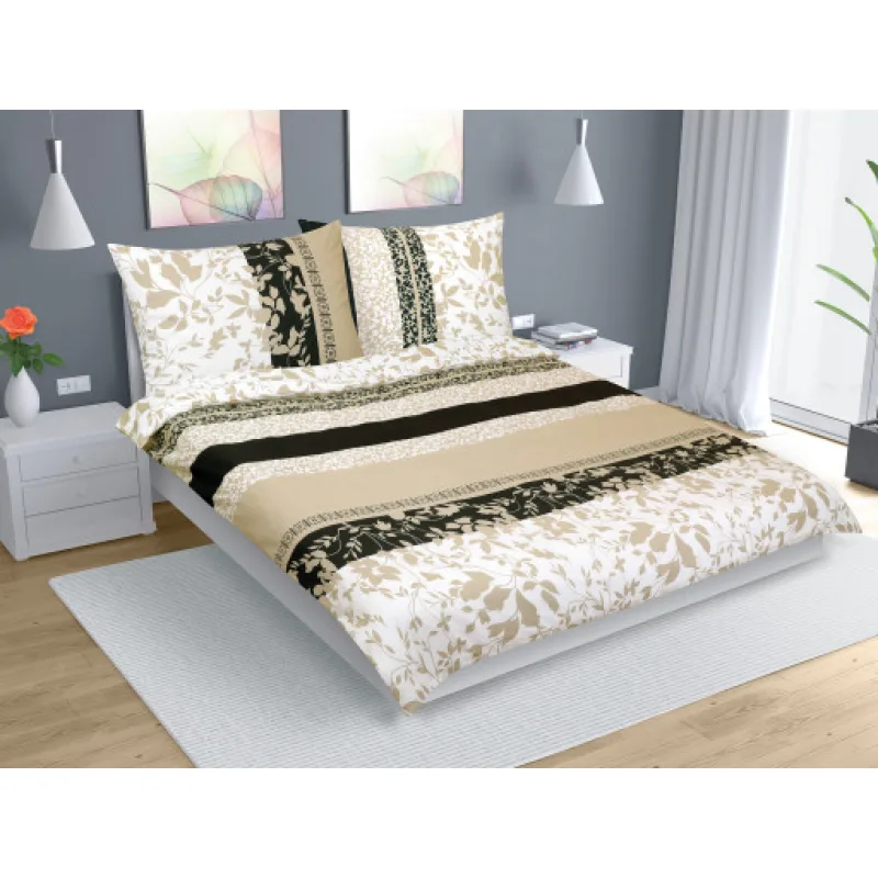 Bellatex Povlečení bavlna, béžové lístky - 200x220, 2ks 70x90 cm
