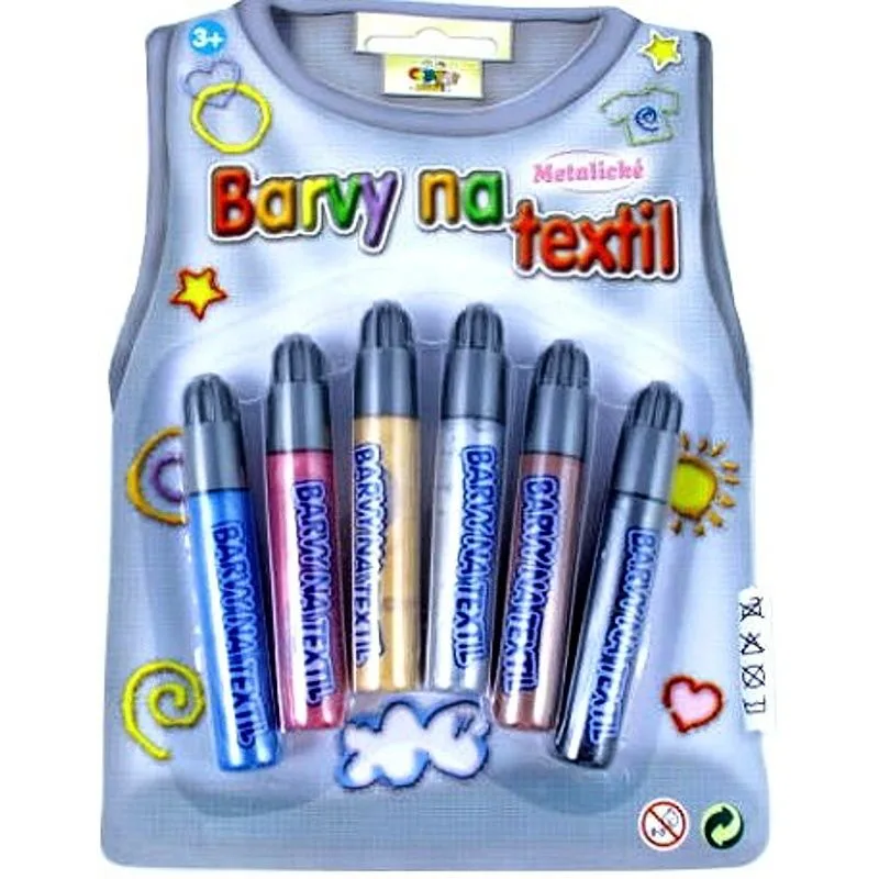 Metalické barvy na textil 6 ks
