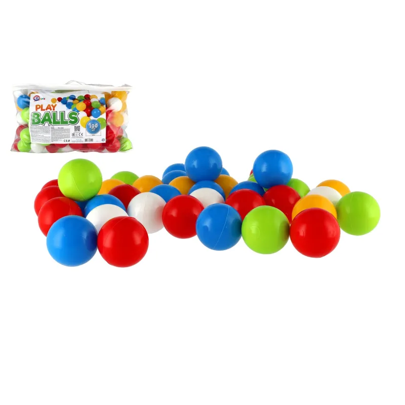Teddies Loptička/Loptičky do hracích kútov 6cm farebný 100ks v plastovej taške 24m+