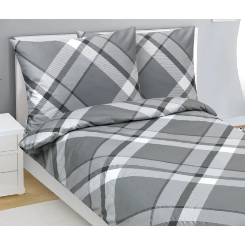 Bellatex Povlečení bavlněný satén, Šedé káro - 140x200, 70x90cm