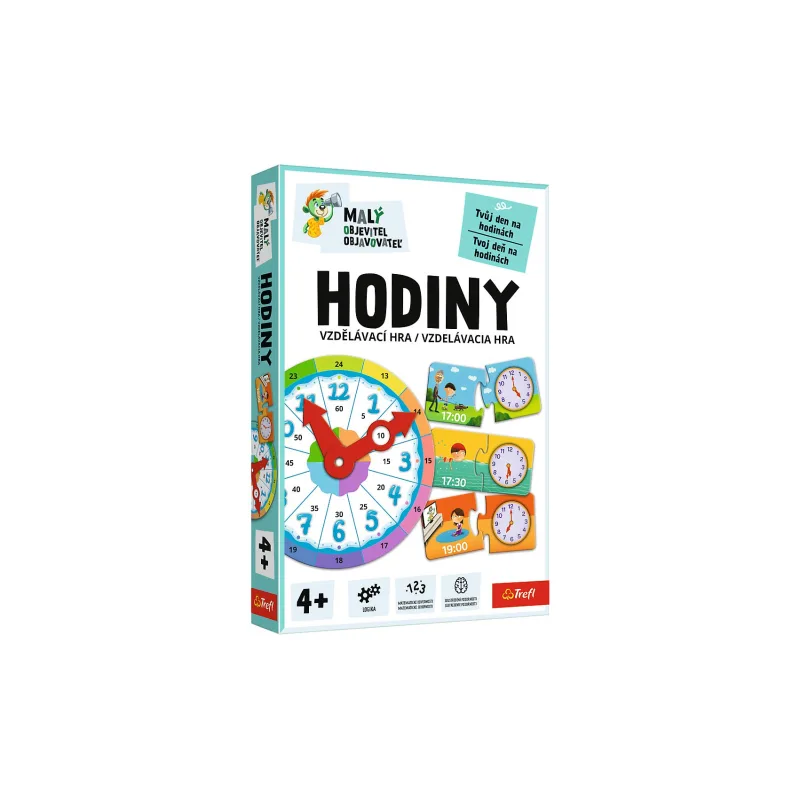 Trefl Malý objaviteľ Hodiny vzdelávacia spoločenská hra v krabici 19x29x4cm