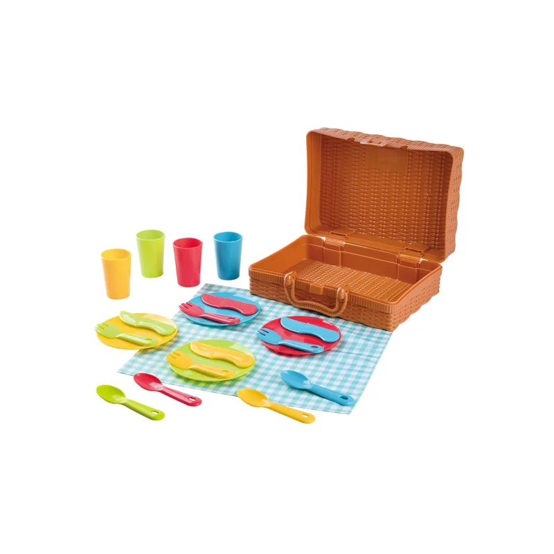 Teddies Piknikový košík so sadou riadu plast 22ks 24x18x8cm 24m+