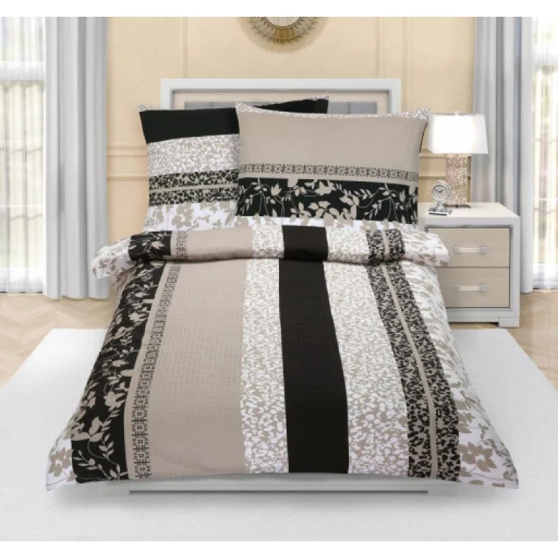 Bellatex Krepové povlečení Hnědo-béžové lístky, 140x200, 90x70 cm