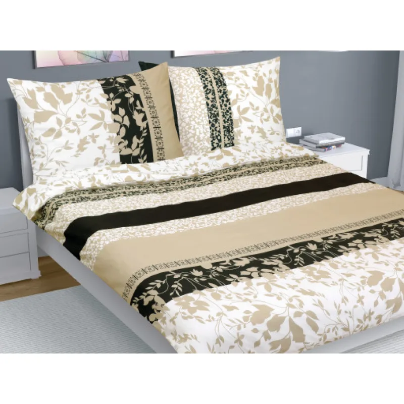 Bellatex Povlečení bavlna, béžové lístky - 240x200, 2ks 70x90 cm