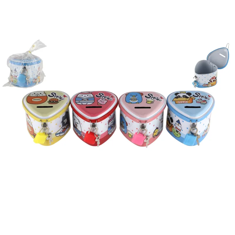 Teddies Pokladnička plechová srdce so zámkom 8x7cm 4 farby v sáčku