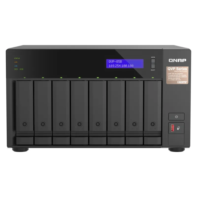 QNAP NVR QVP-85B (6core 4,4GHz, 32GB RAM, 8xSATA, 2xGbE, 2xM.2 NVMe Gen4, 2xPCIe, kamery: 8 (max 64) QVP-85B