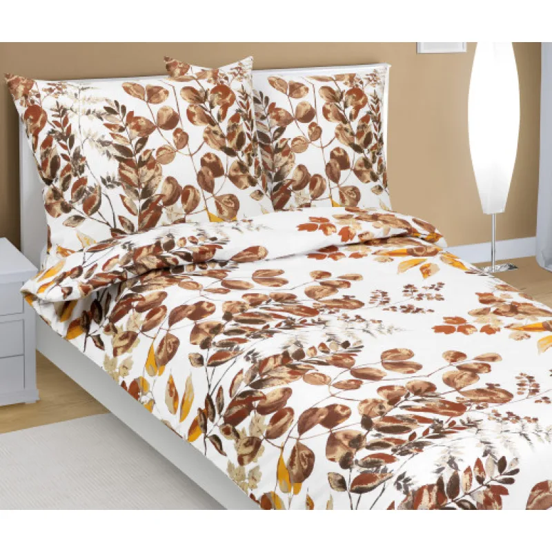 Bellatex Povlečení bavlna, Lupení hnědá, béžová - 140x200, 70x90 cm