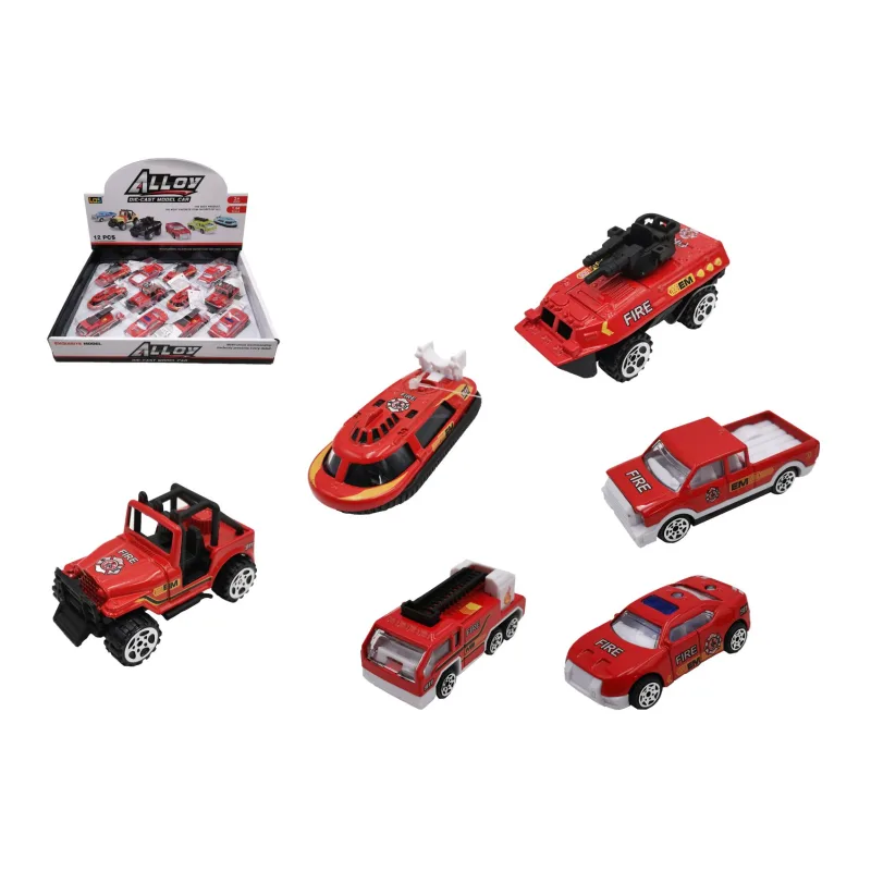 Teddies Auto hasiči kov/plast 7cm na voľný chod mix druhov