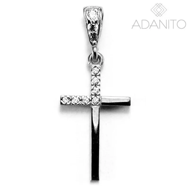 Zlatý prívesok krížik z bieleho zlata so zirkónmi ADANITO BRP0467S2