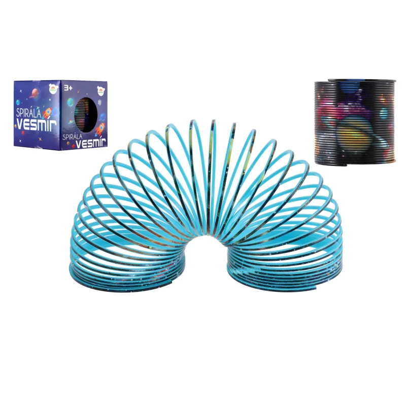 Teddies Špirála/pružina vesmír plast priemer 6,5cm 2 farby v krabičke 7x7x7cm