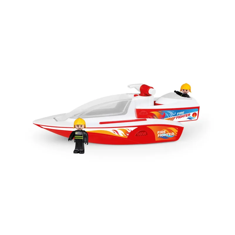 Lena Boazz loď/čln hasiči striekací s loďkou Boaties plast s figúrkami 2ks v krabici 42x16x16cm 24m+