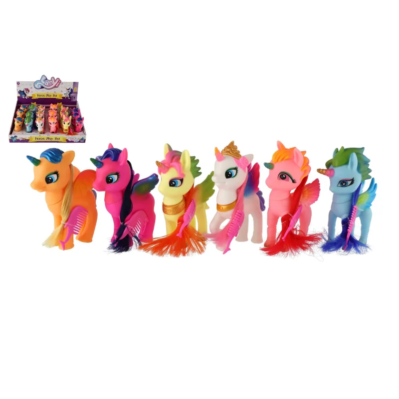 Teddies Jednorožec s krídlami česací plast 14cm s hrebeňom 6 druhov 18ks v boxe