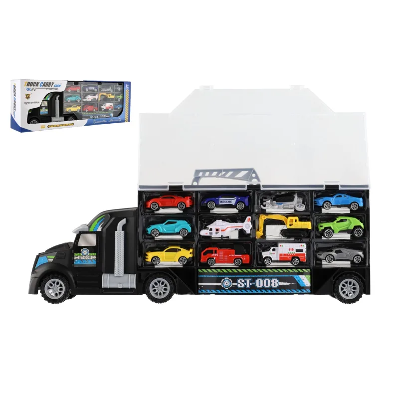 Teddies Auto kamión prepravník + dopravné prostriedky plast 50cm na voľný beh v krabici 51x18x10cm